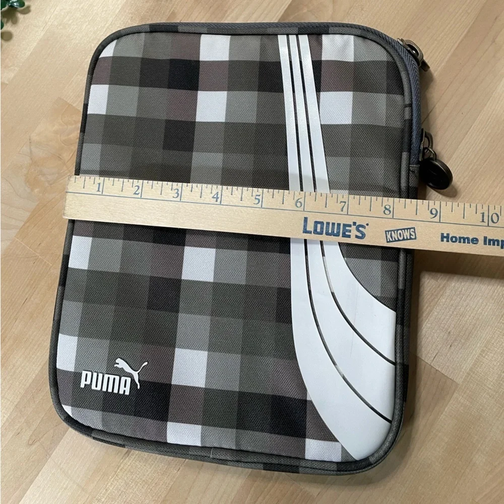 Puma Men's Black, Green, and Gray Plaid Padded Tablet Sleeve